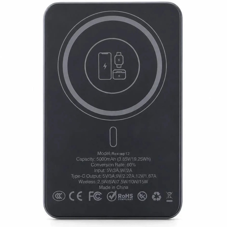 پاوربانک 5000mAh مگسیف15Wرکسین مدل REX-WP12