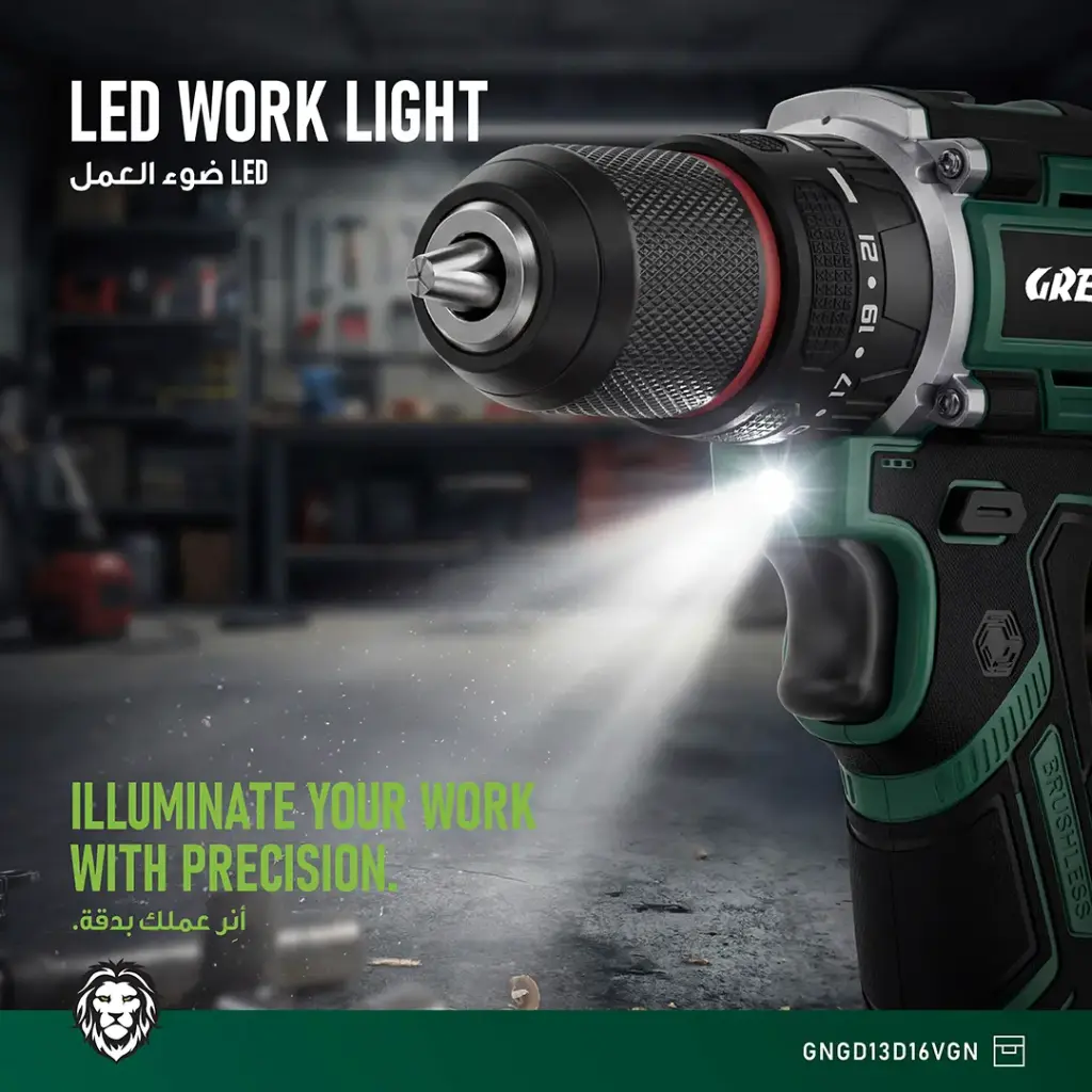 دریل شارژی چکشی براشلس 20ولت گرین لاین مدل GD-13 POWER PRO