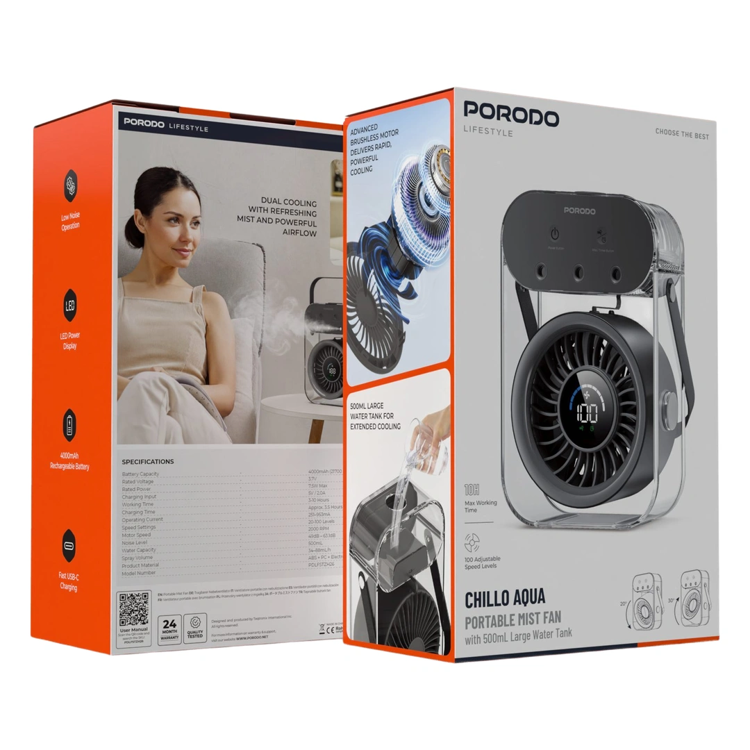 پنکه مه پاش رومیزی شارژی پرودو مدل CHILLO AQUA500ML