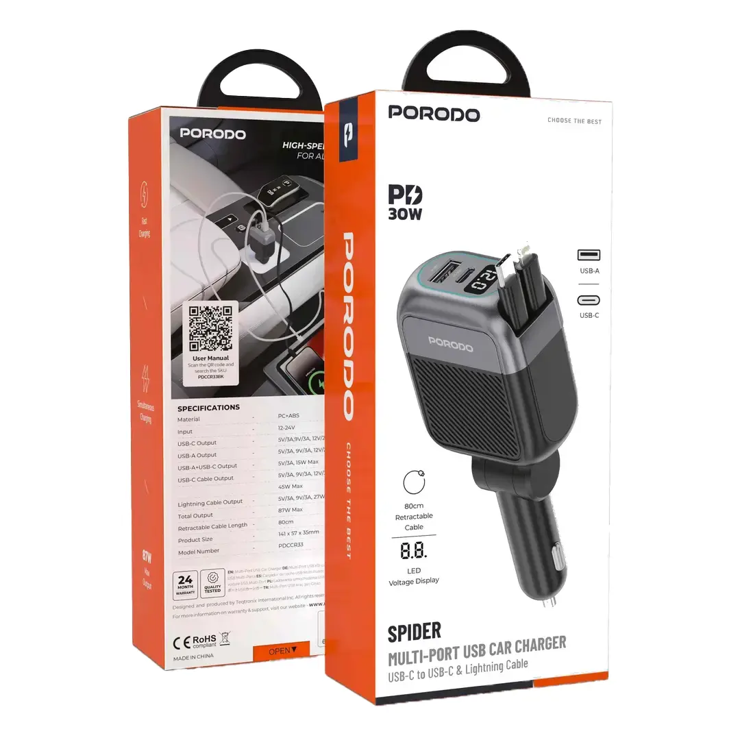 شارژر فندکی30W خودرو پرودو مدل SPIDER