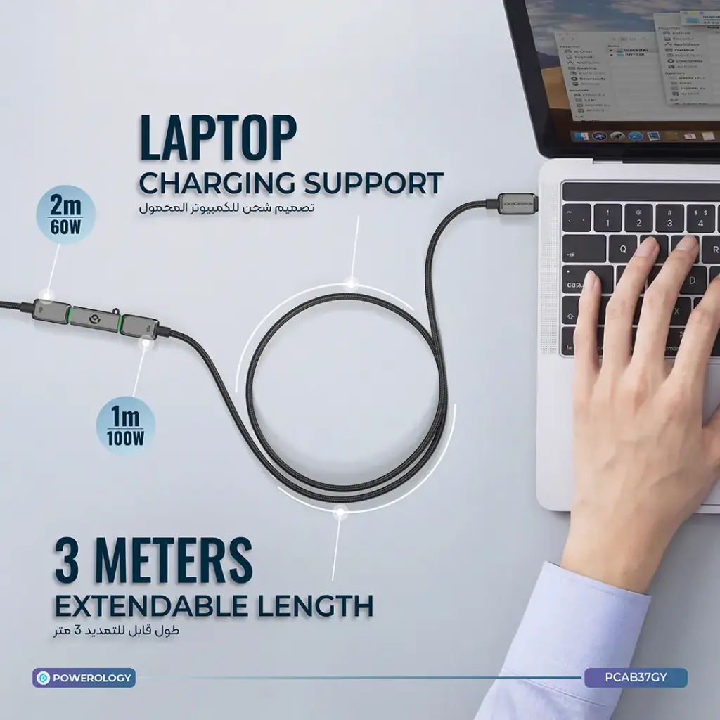 کابل تایپ سی پاورولوژی دو تکه مدل ARGOS 3M