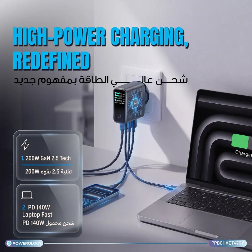 شارژر دیواری 200W پاورولوژی مدل HELION 4-PORT