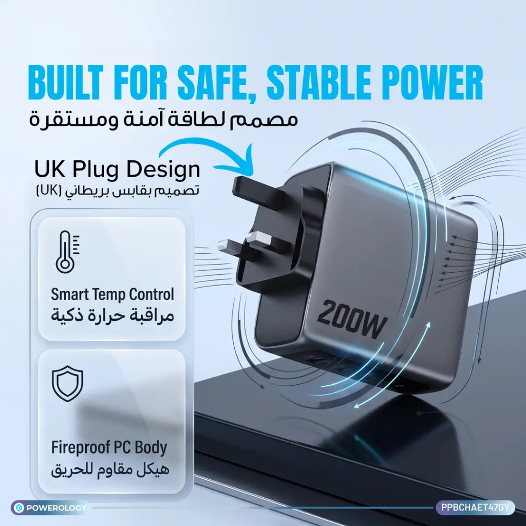 شارژر دیواری 200W پاورولوژی مدل HELION 4-PORT